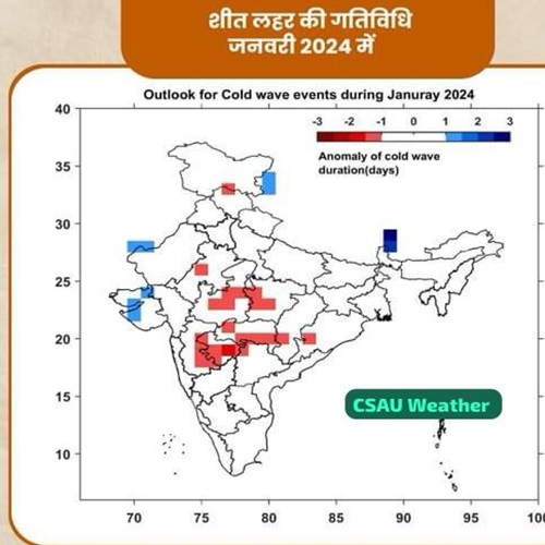 मध्य भारत के अधिकांश हिस्सों में सामान्य से नीचे शीतलहर की संभावना